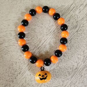 Halloween Pumpkin Bead Bracelet Orange and Black